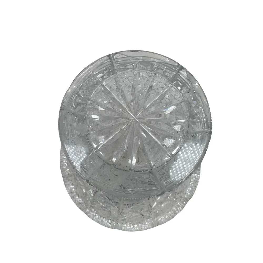Queen Lace Flared Cut Crystal Trumpet Vase Hobstar Pattern Clear 6.5 inch